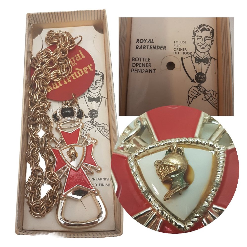 Vintage 1950s 1960s Bartender Bottle Opener Pendant Retro Collectible Drinkware